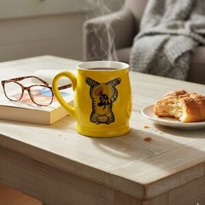Yoga Cat Mug 15oz Lemon Yellow Cat Coffee Cup | Gift for Cat Lovers
